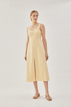 Linen Midi Dress in Soft Yellow