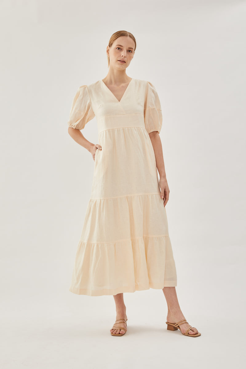 Linen Tiered Maxi Dress in Shell