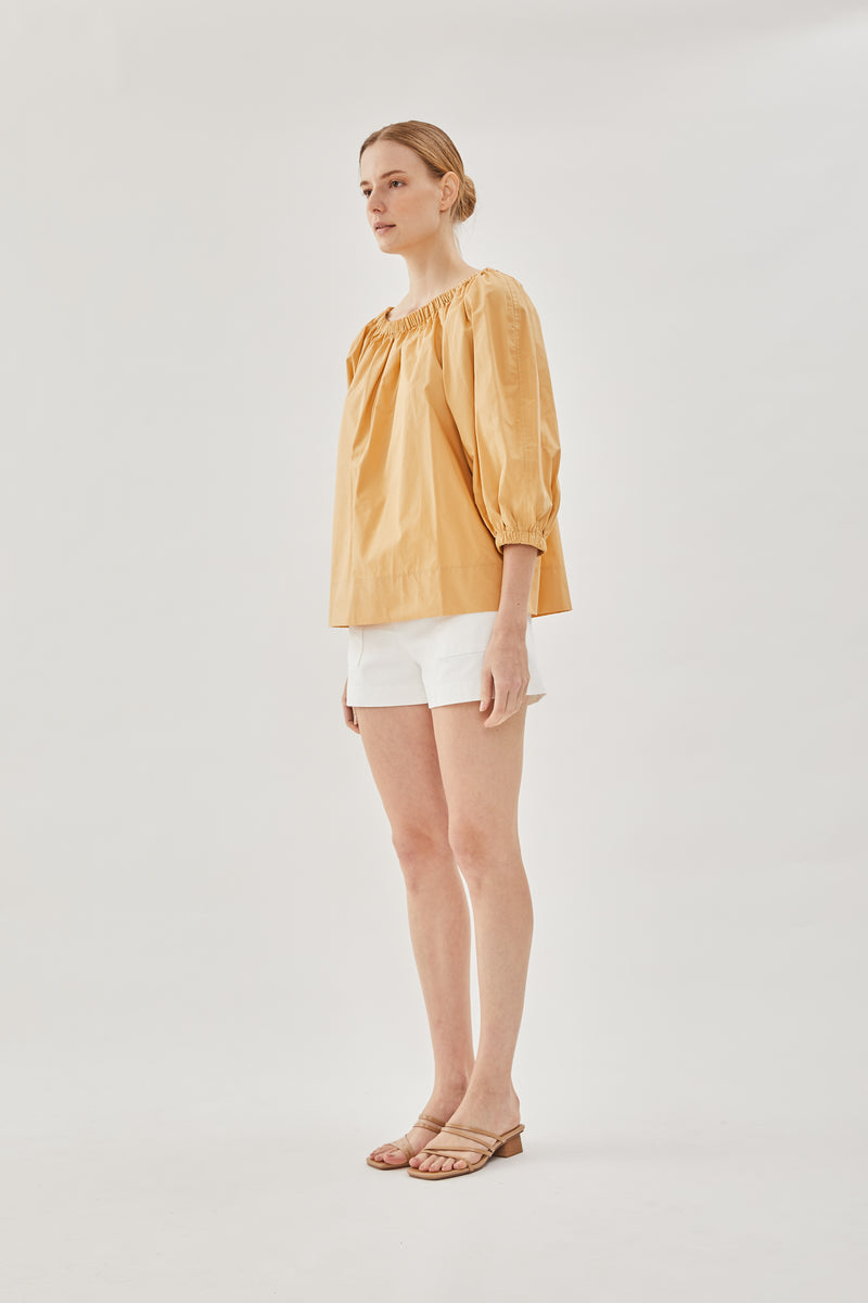 Cotton Gathered Top in Pale Orange