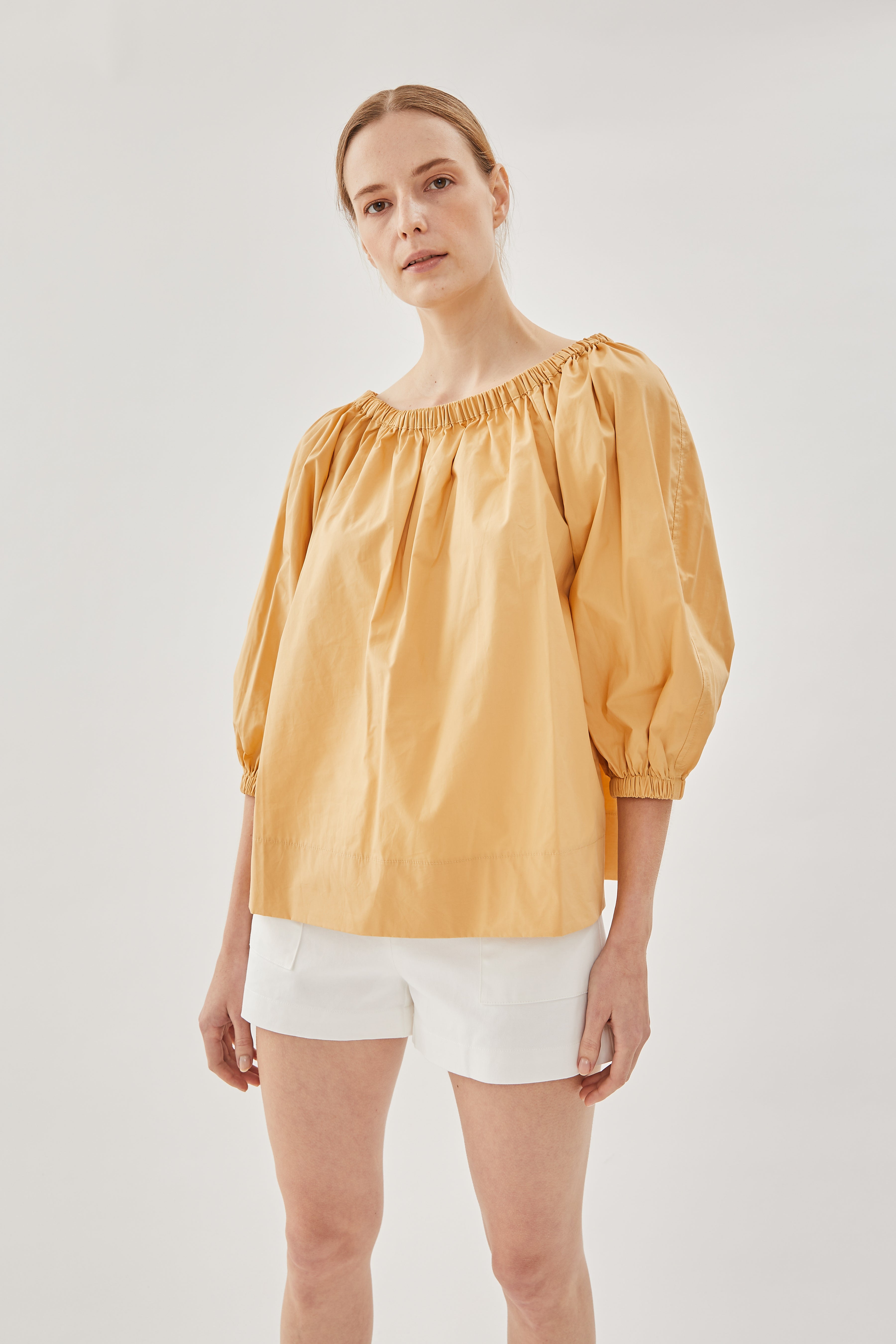 Cotton Gathered Top in Pale Orange