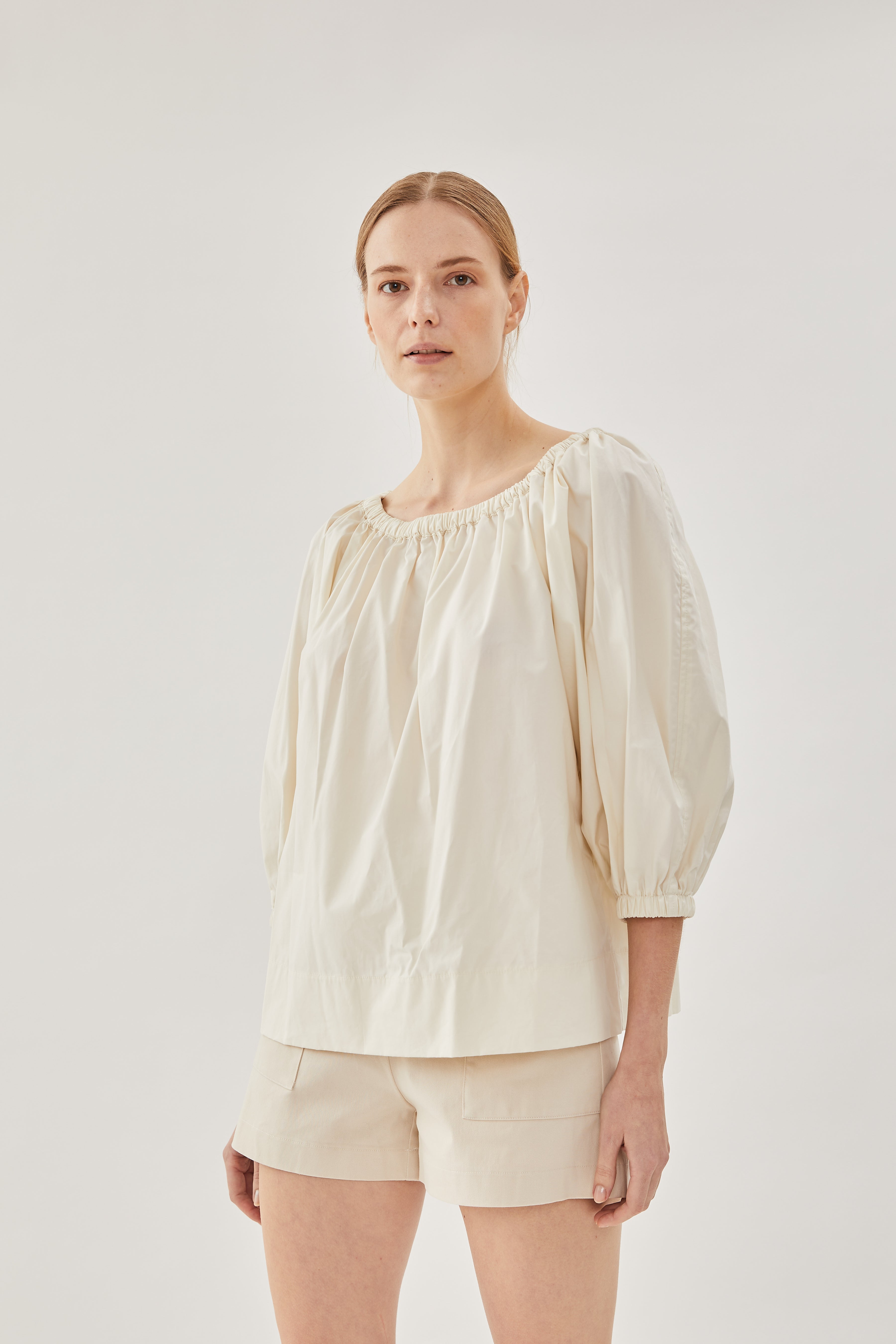 Cotton Gathered Top in Cream
