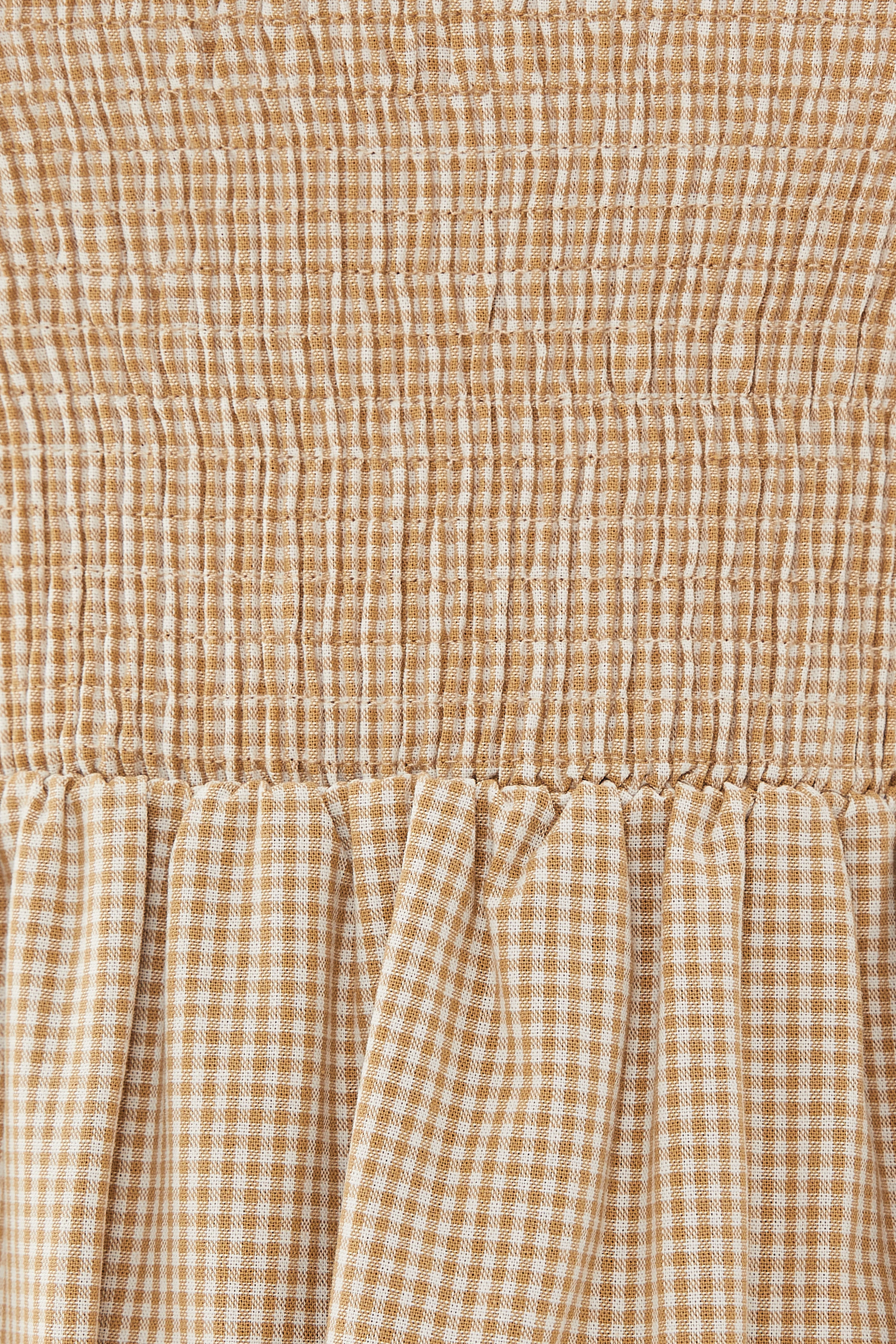 Cotton Shirred Dress in Checkered Sand
