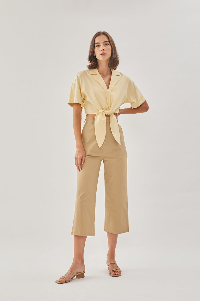 Linen Knotted Shirt in Soft Yellow