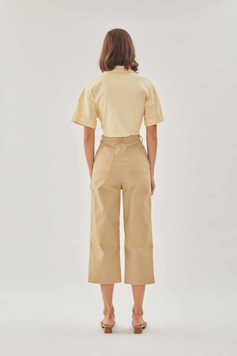 Linen Knotted Shirt in Soft Yellow