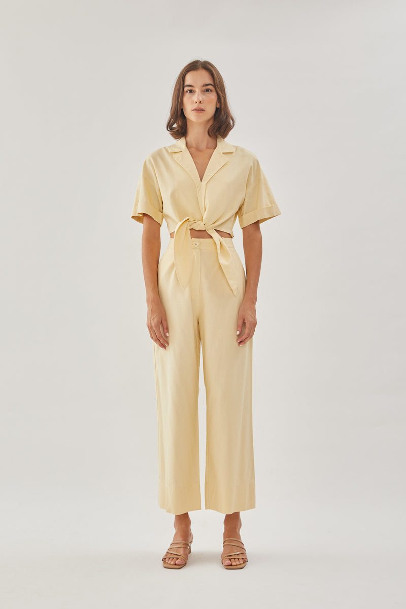 Linen Straight Pants in Soft Yellow