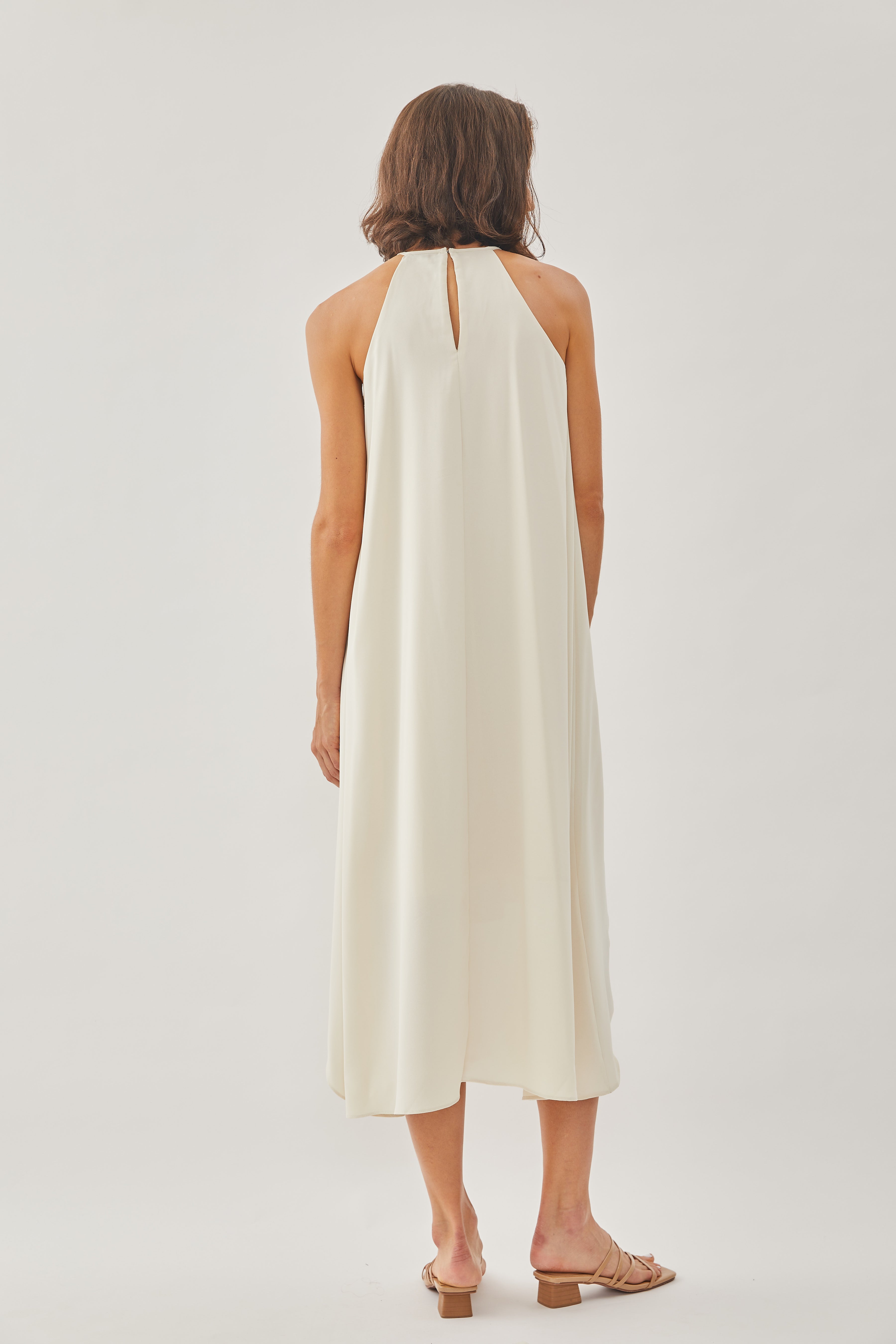 Pleated Halter Dress in Almond