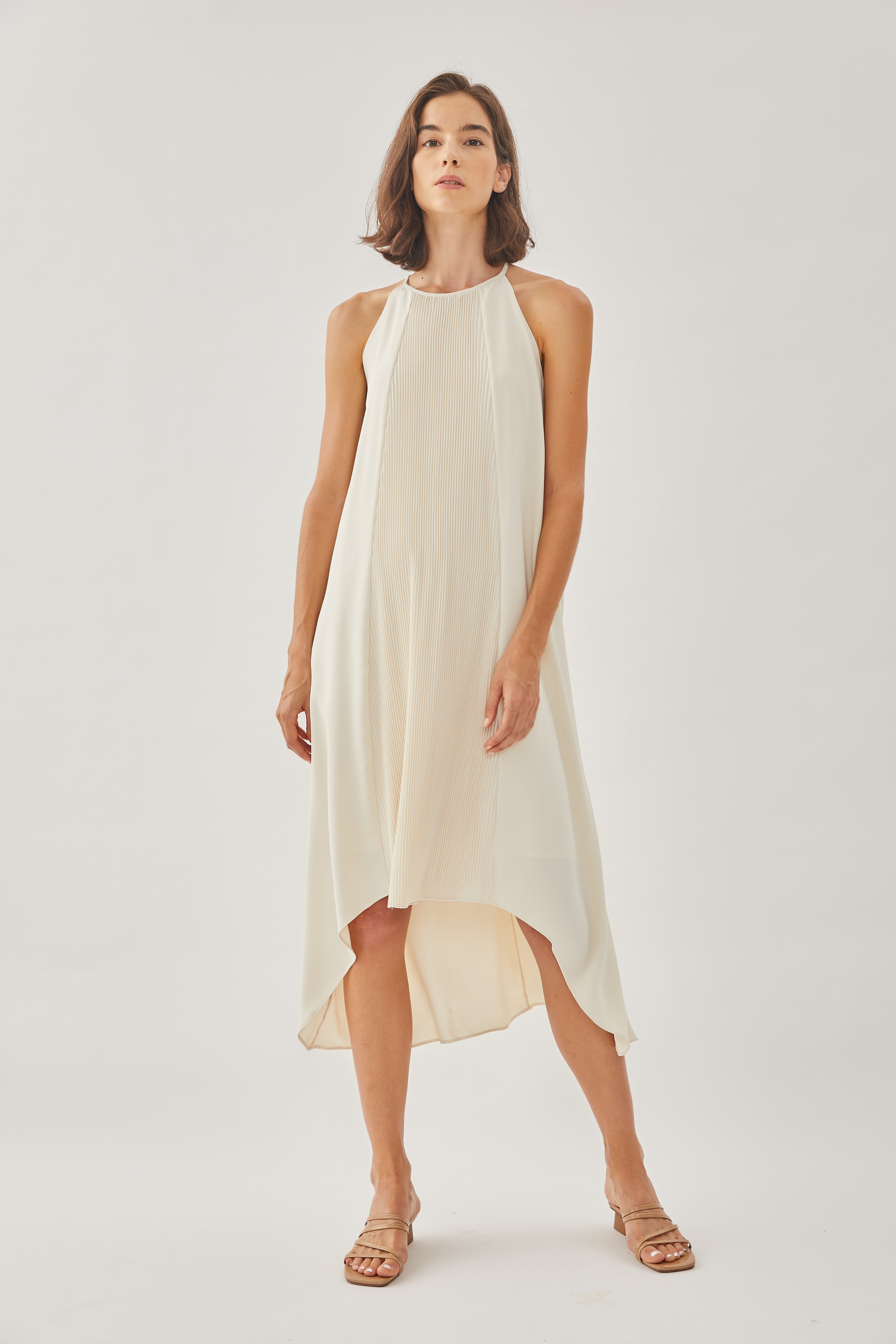 Pleated Halter Dress in Pearl