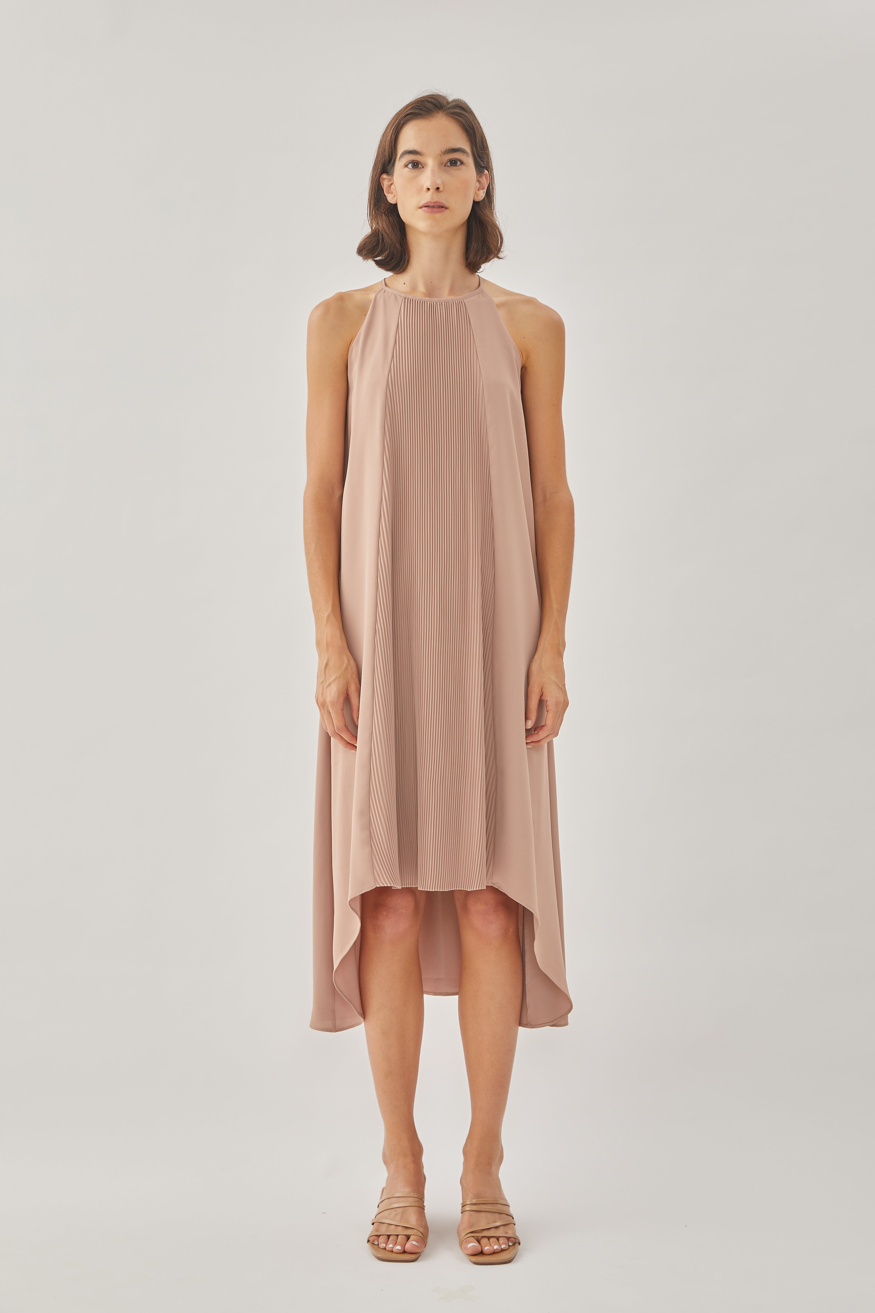 Pleated Halter Dress in Muted Rose