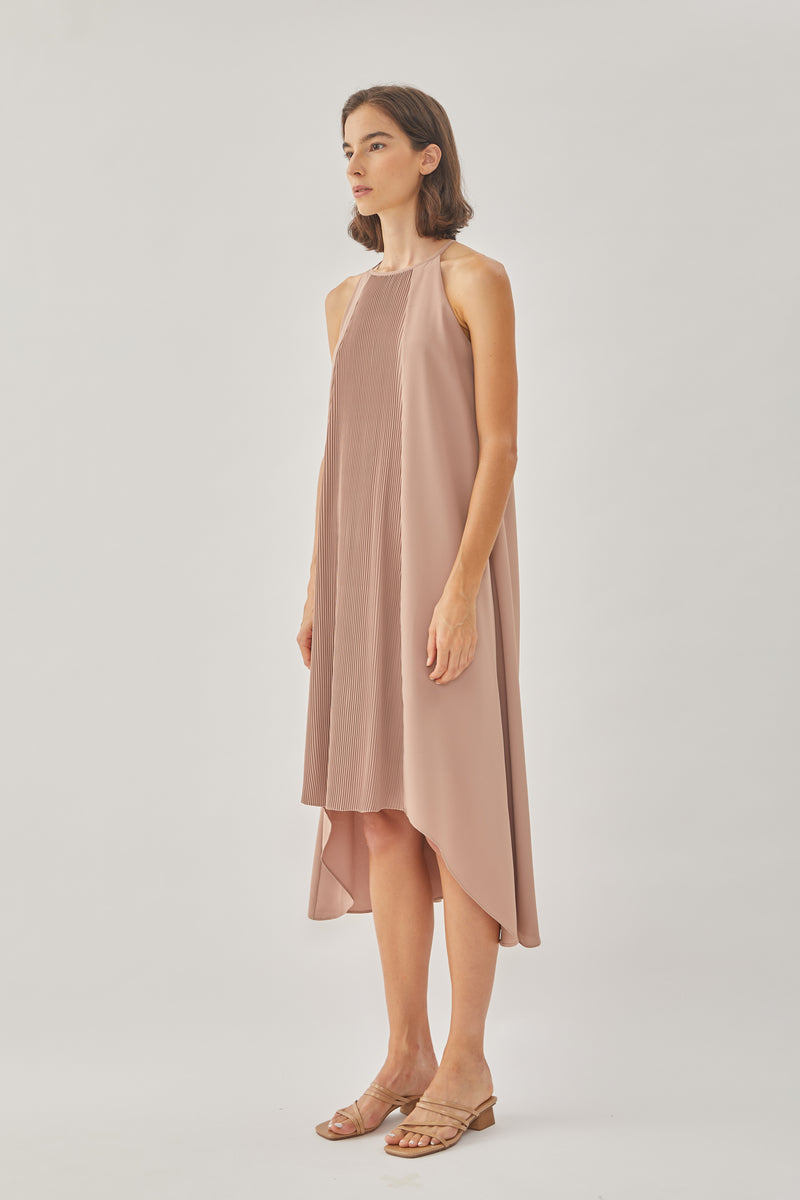 Pleated Halter Dress in Muted Rose