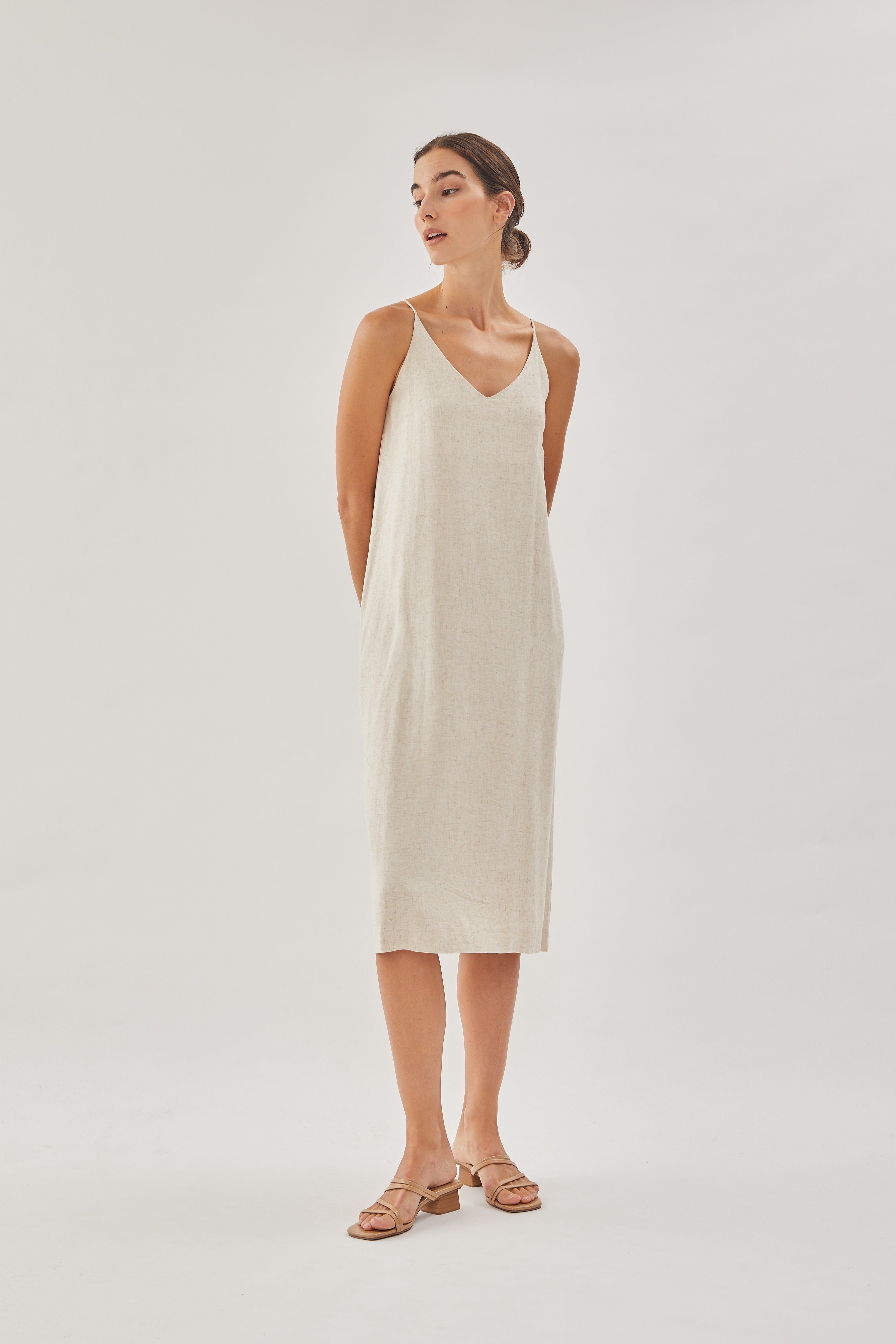 STUDIOS Linen Slip Dress in Natural