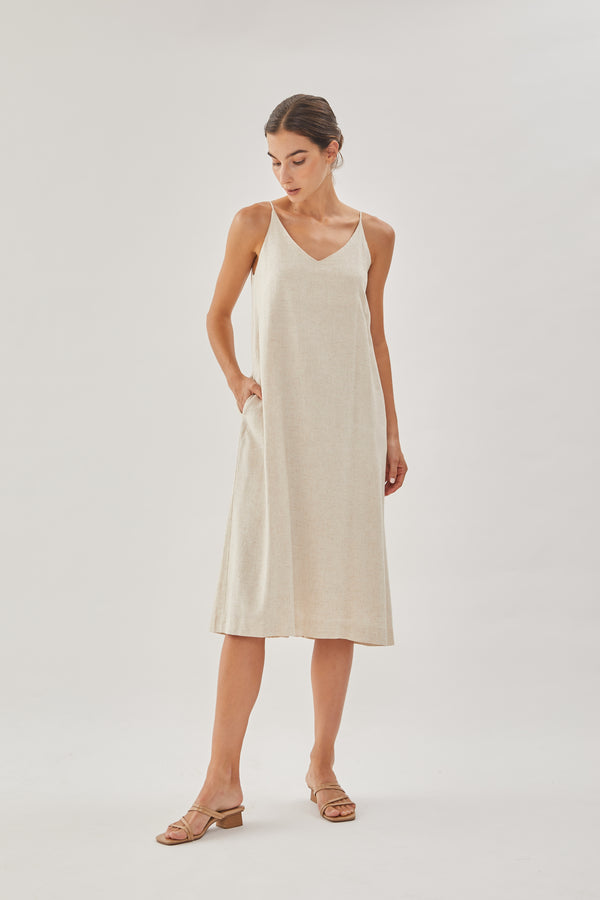 STUDIOS Linen Slip Dress in Natural