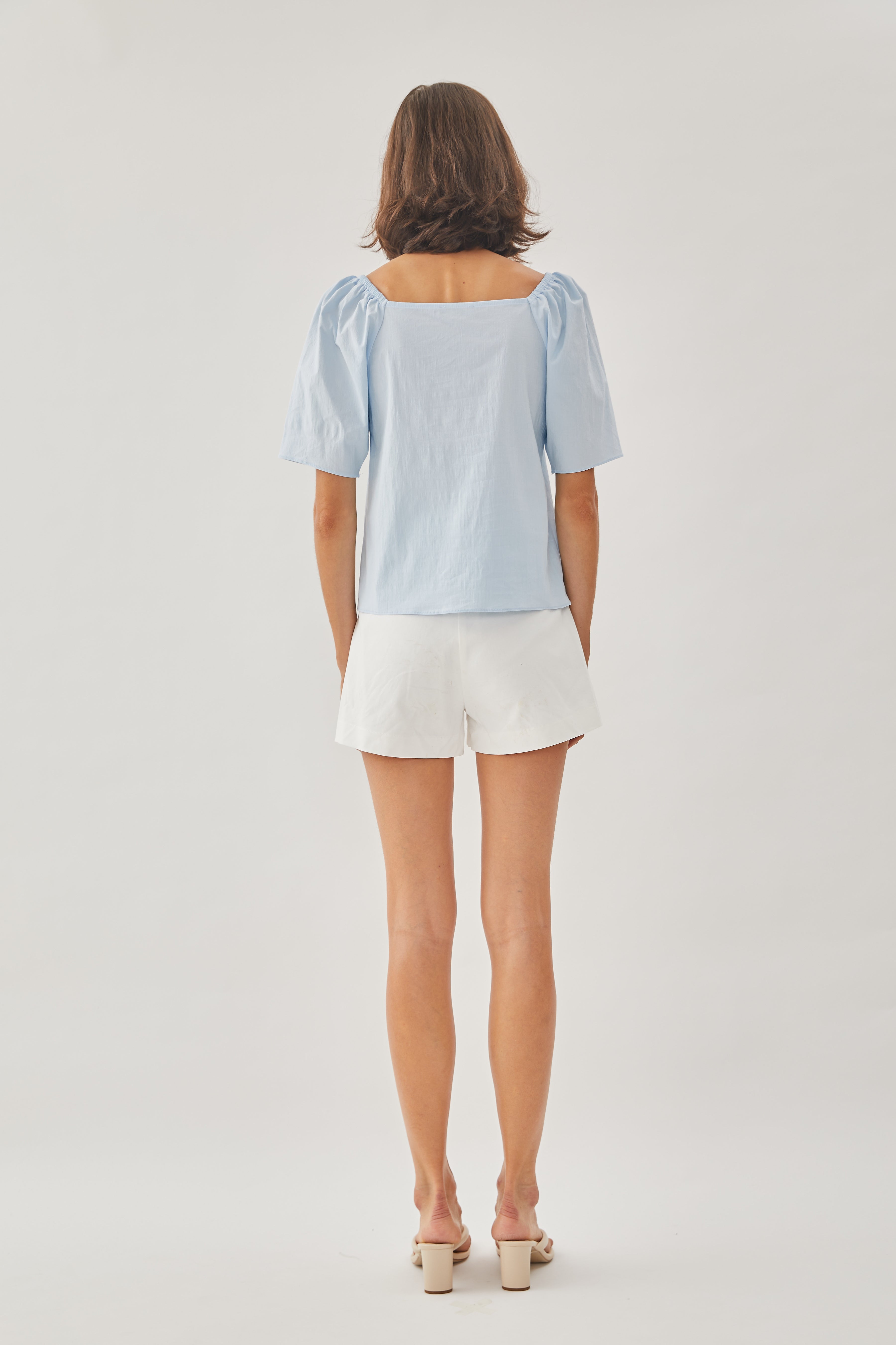 Cotton Blend Puffed Sleeved Top in Sky