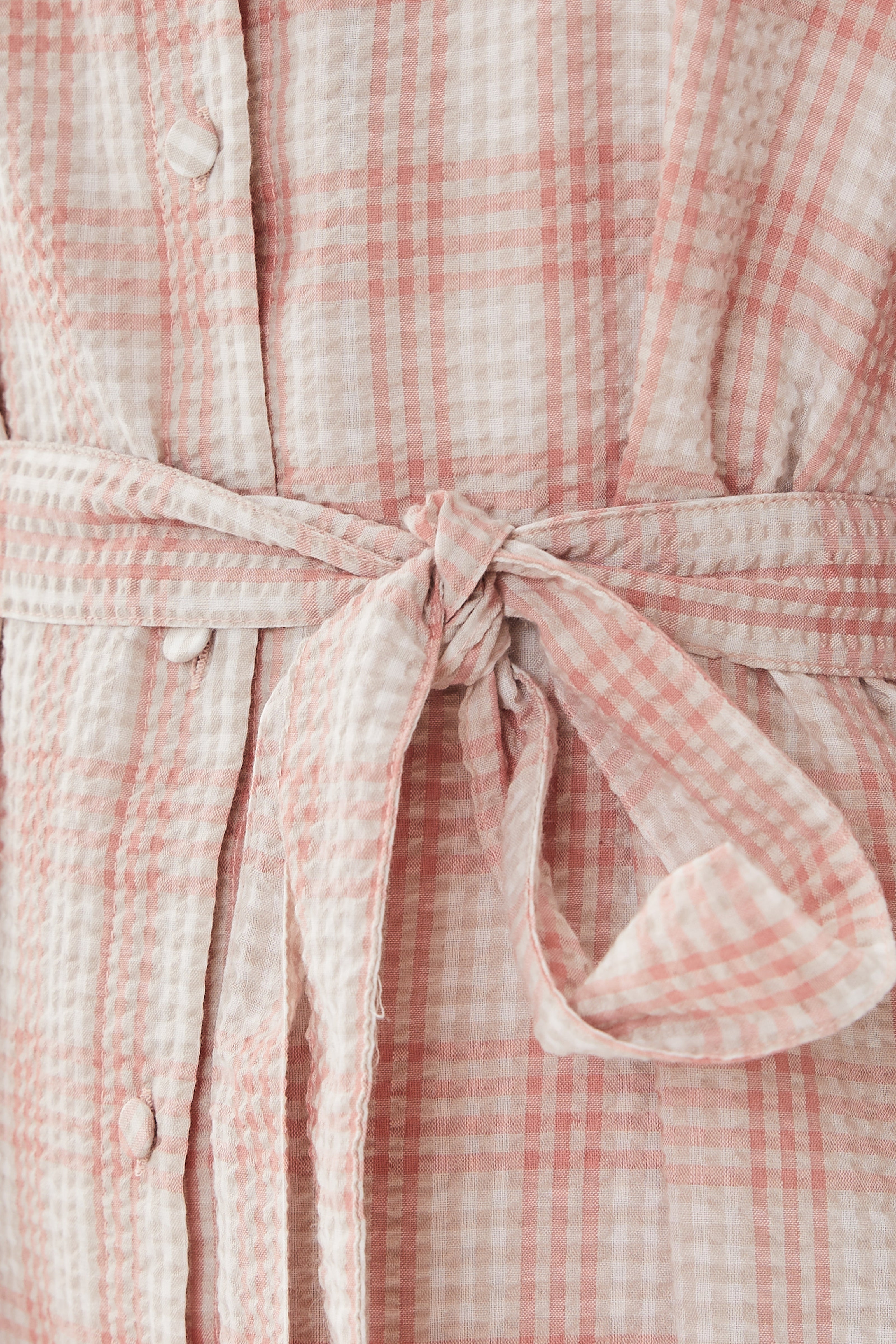 Seersucker Tiered Midi Dress in Shell Pink