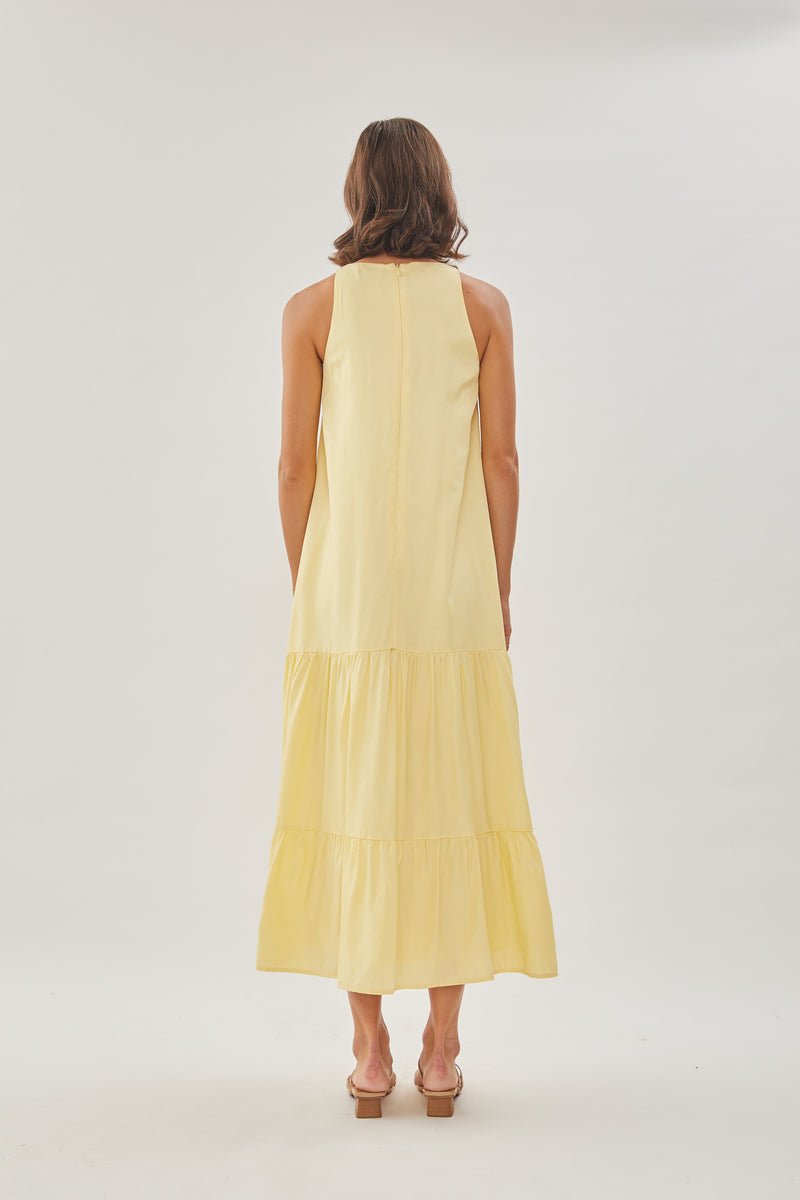 Cotton Blend Tiered Maxi Dress in Yellow