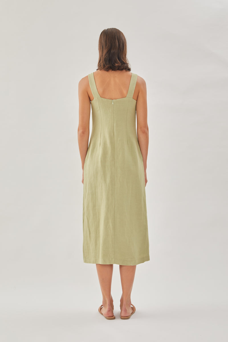 Square Neck Sleeveless Midi Dress in Moss