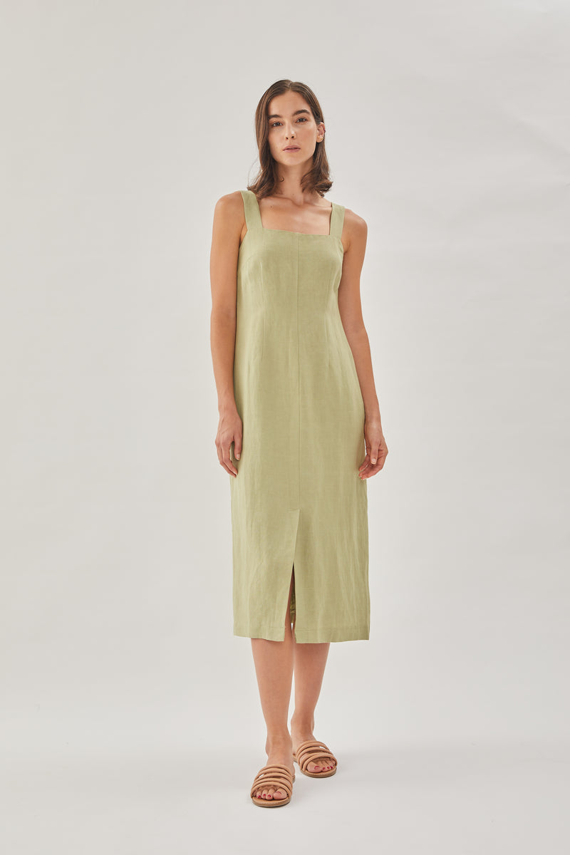 Square Neck Sleeveless Midi Dress in Moss