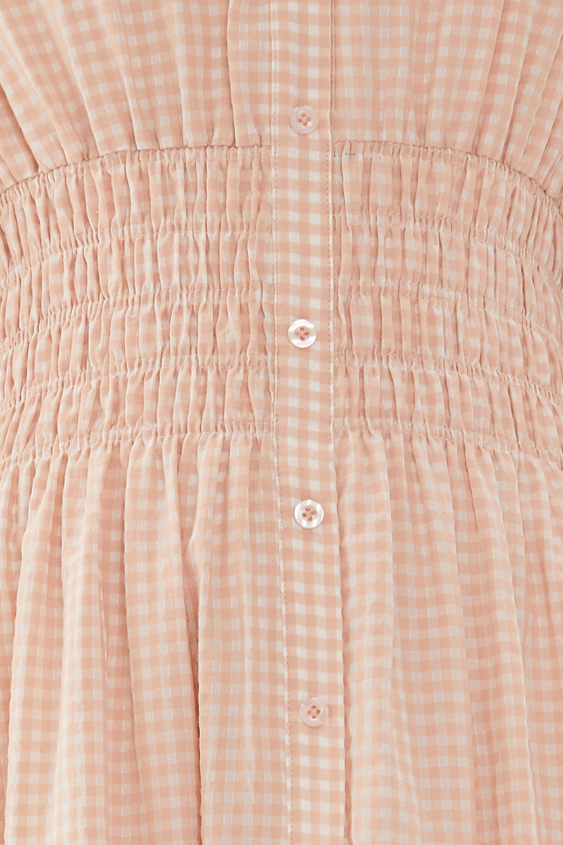 Shirred Shirt Dress in Peach