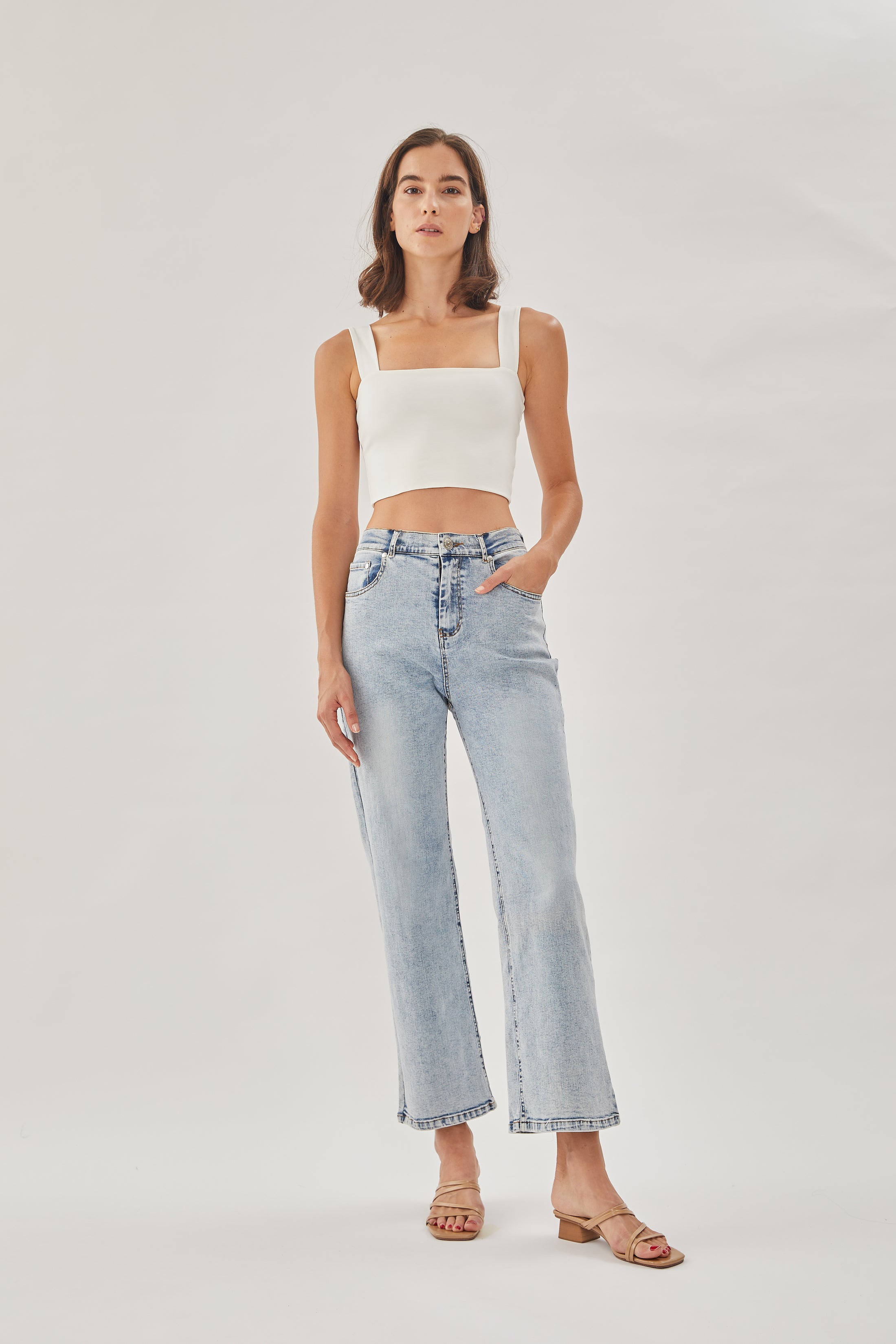 Classic Straight Neck Tank Top in White (Sale)