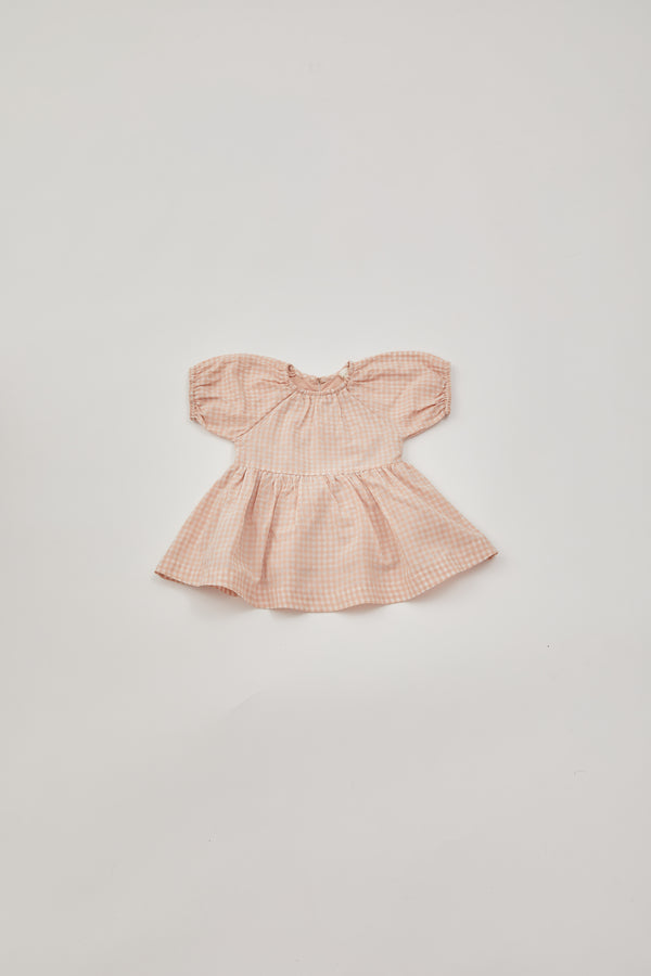 Mini Puffed Sleeved Dress in Peach