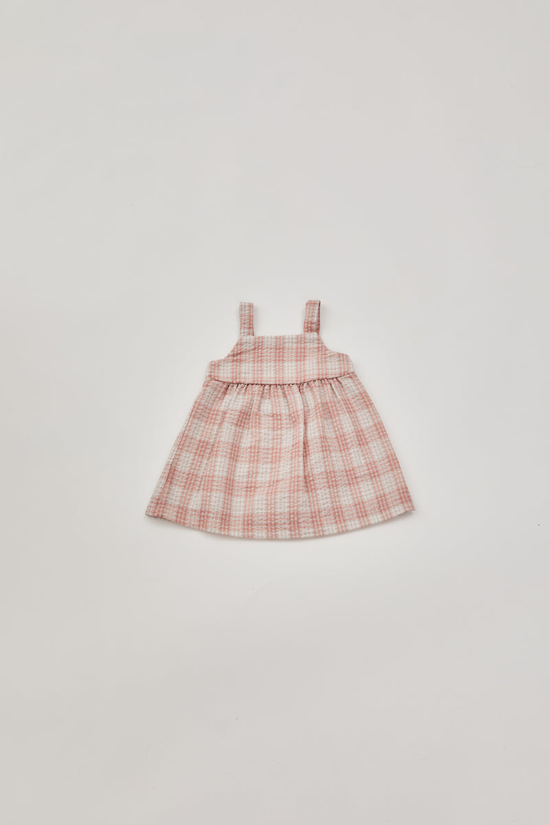 Mini Seersucker Sleeveless Dress in Shell Pink