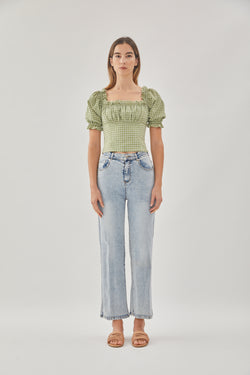 Frill-Trimmed Top in Gingham Fern