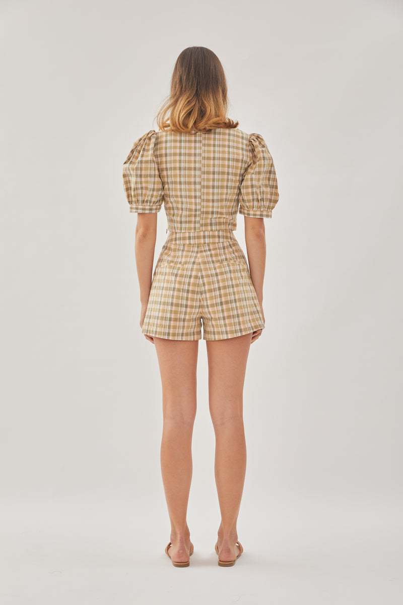 Checkered Cotton Shorts in Forest