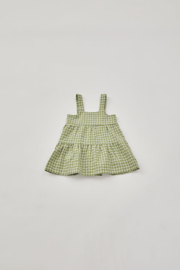 Mini Tiered Dress in Gingham Fern