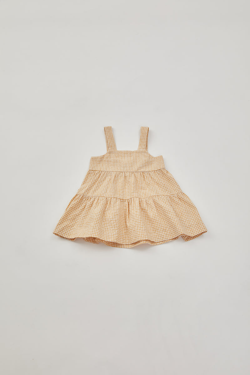 Mini Tiered Dress in Gingham Yellow
