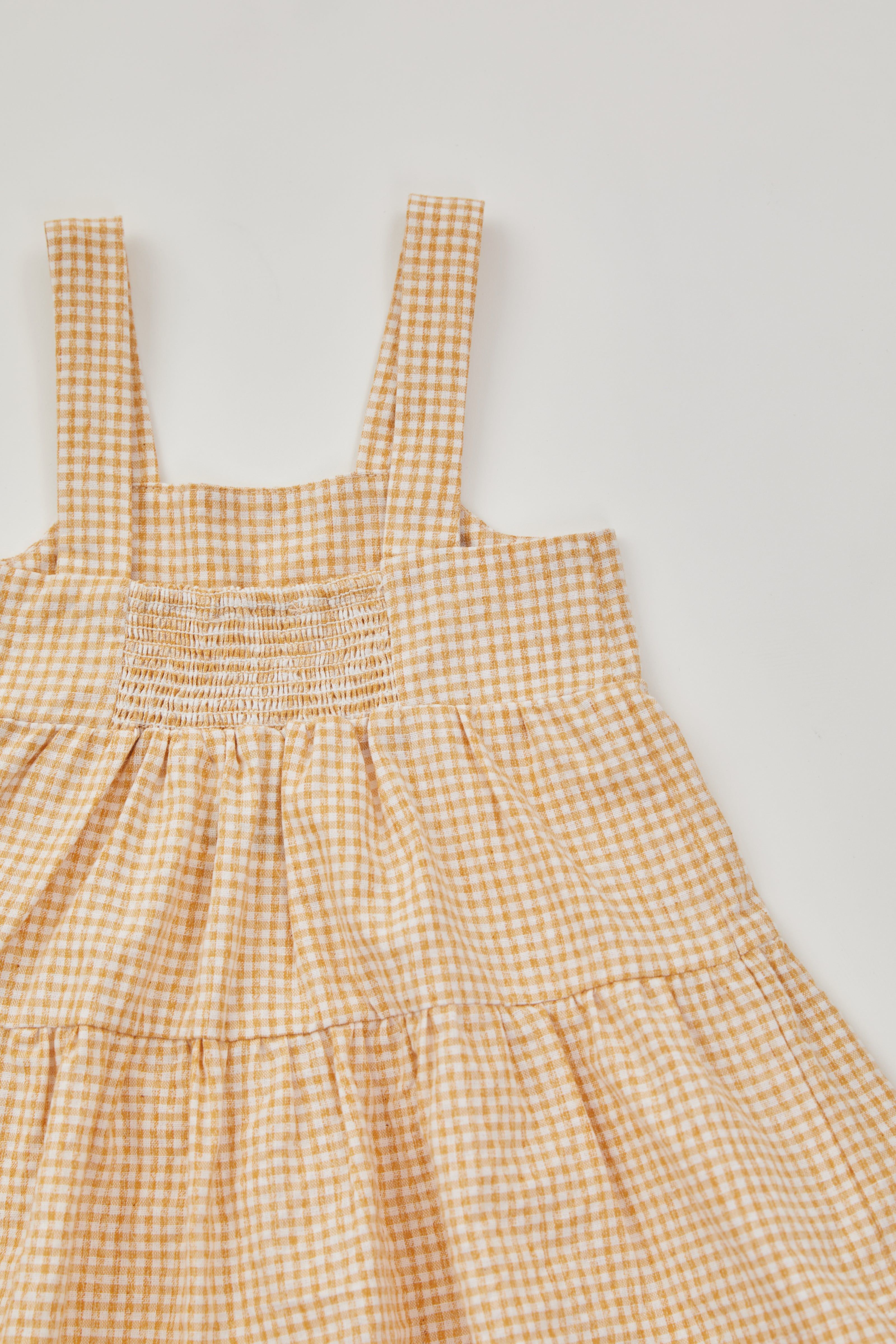 Mini Tiered Dress in Gingham Yellow