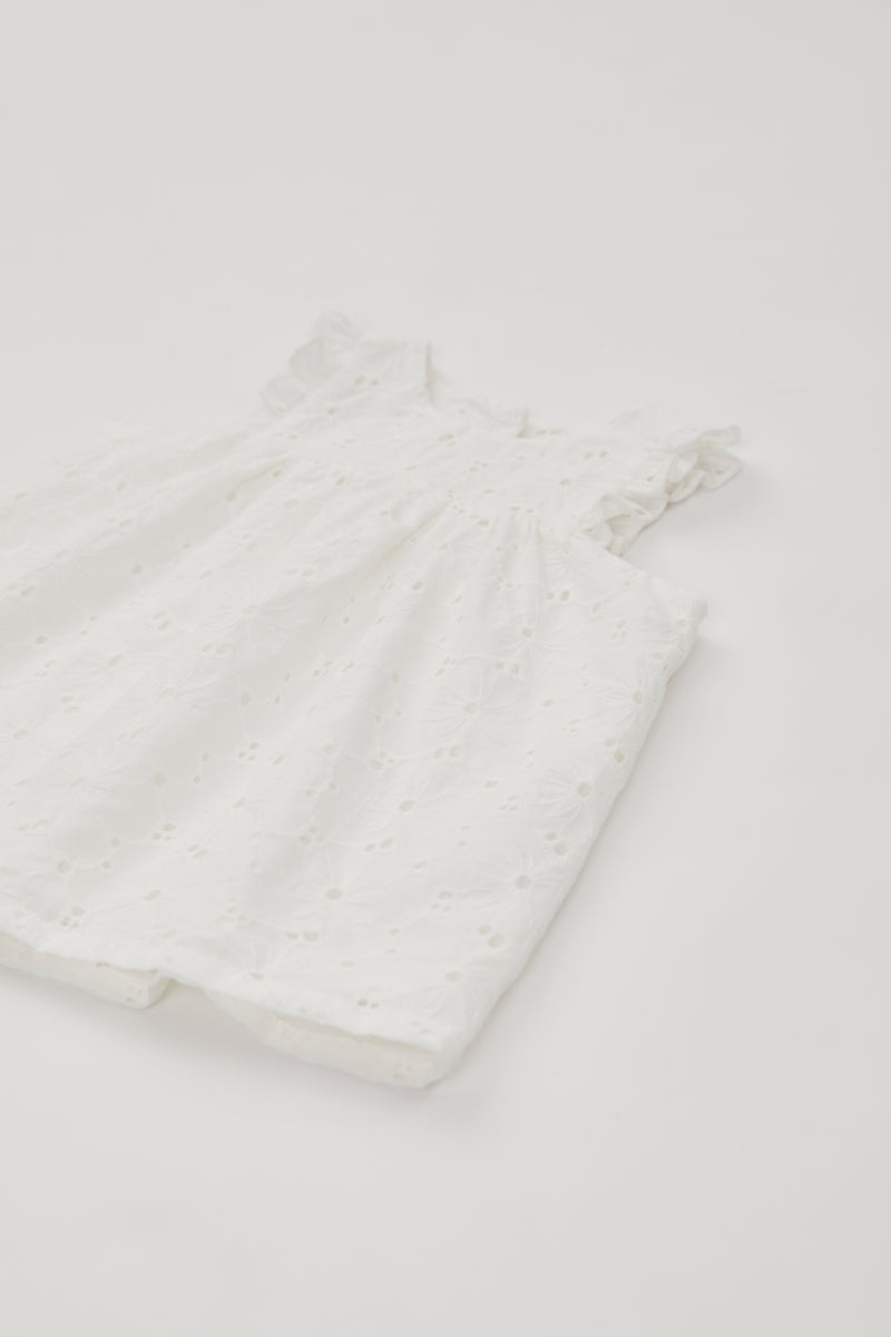 Mini Cotton Floral Frilled Dress in White