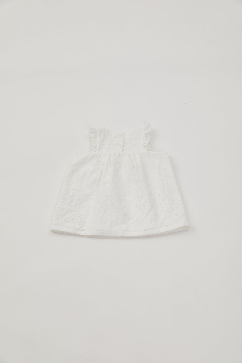 Mini Cotton Floral Frilled Dress in White