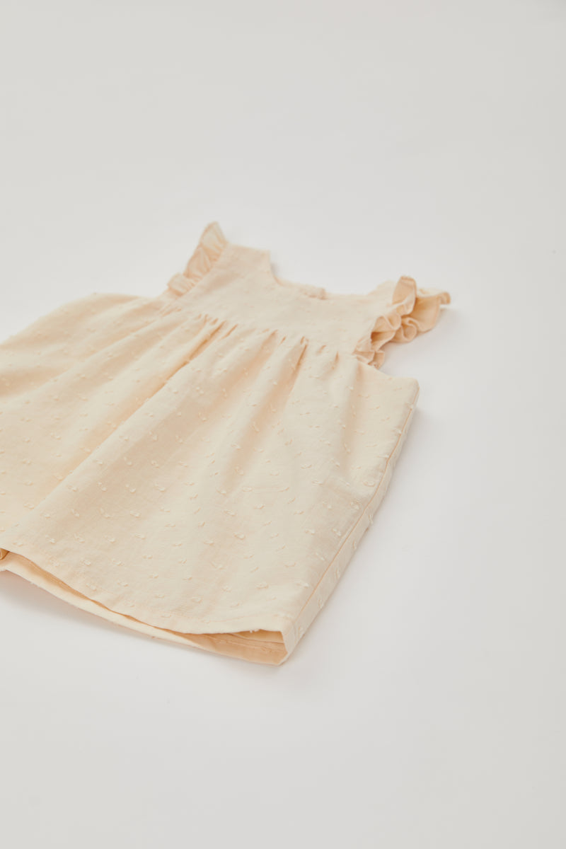 Mini Cotton Swiss Dot Frilled Dress in Vanilla