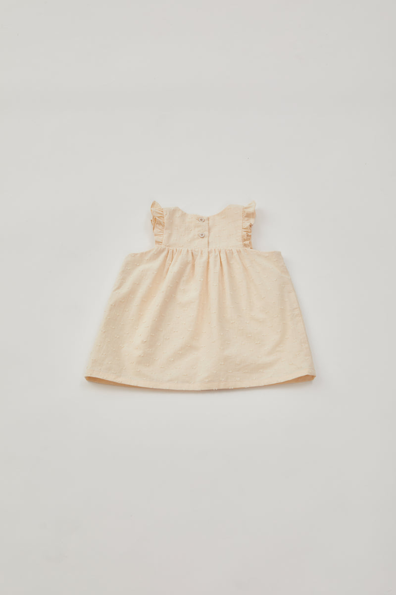 Mini Cotton Swiss Dot Frilled Dress in Vanilla