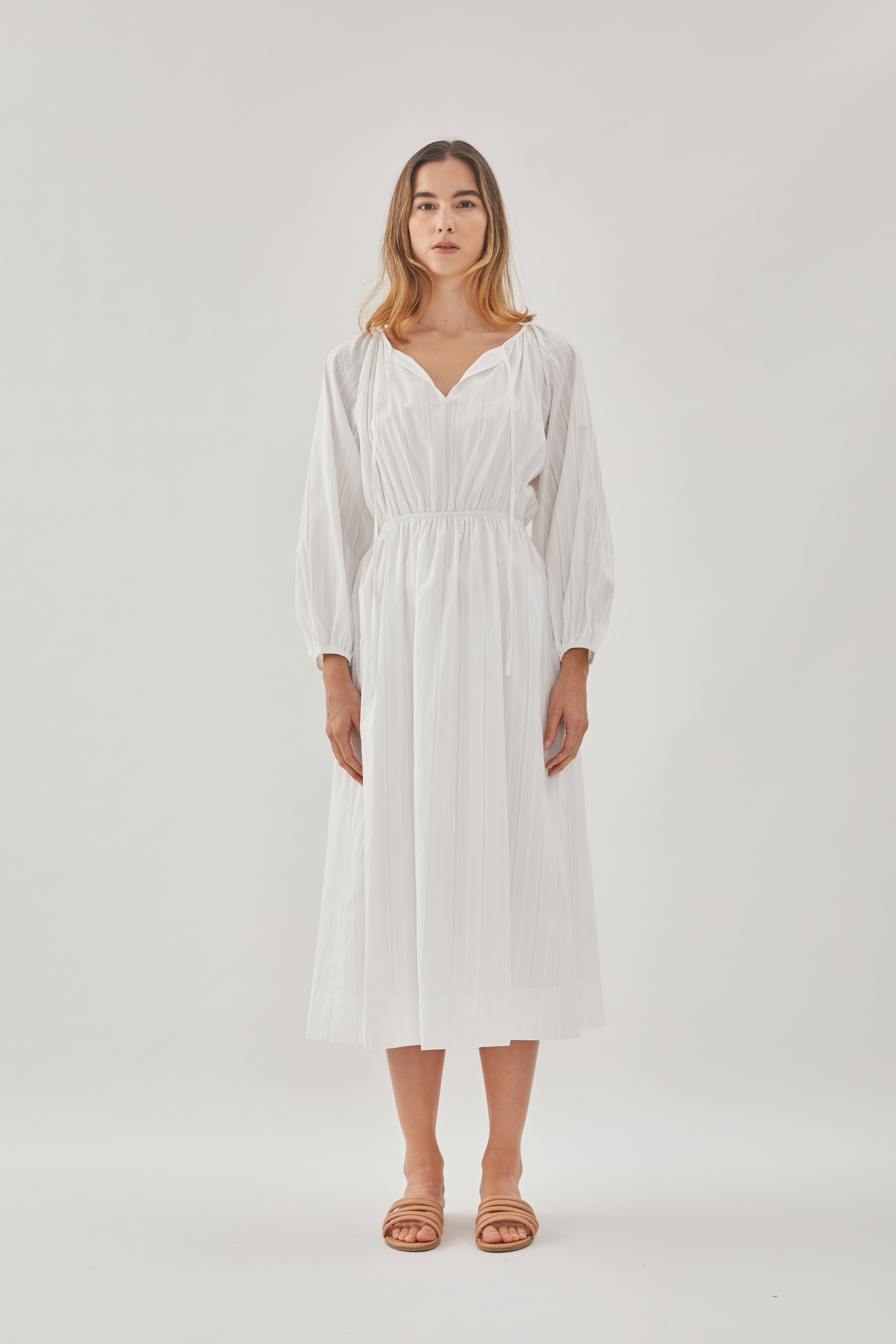Poplin Midi Dress in White