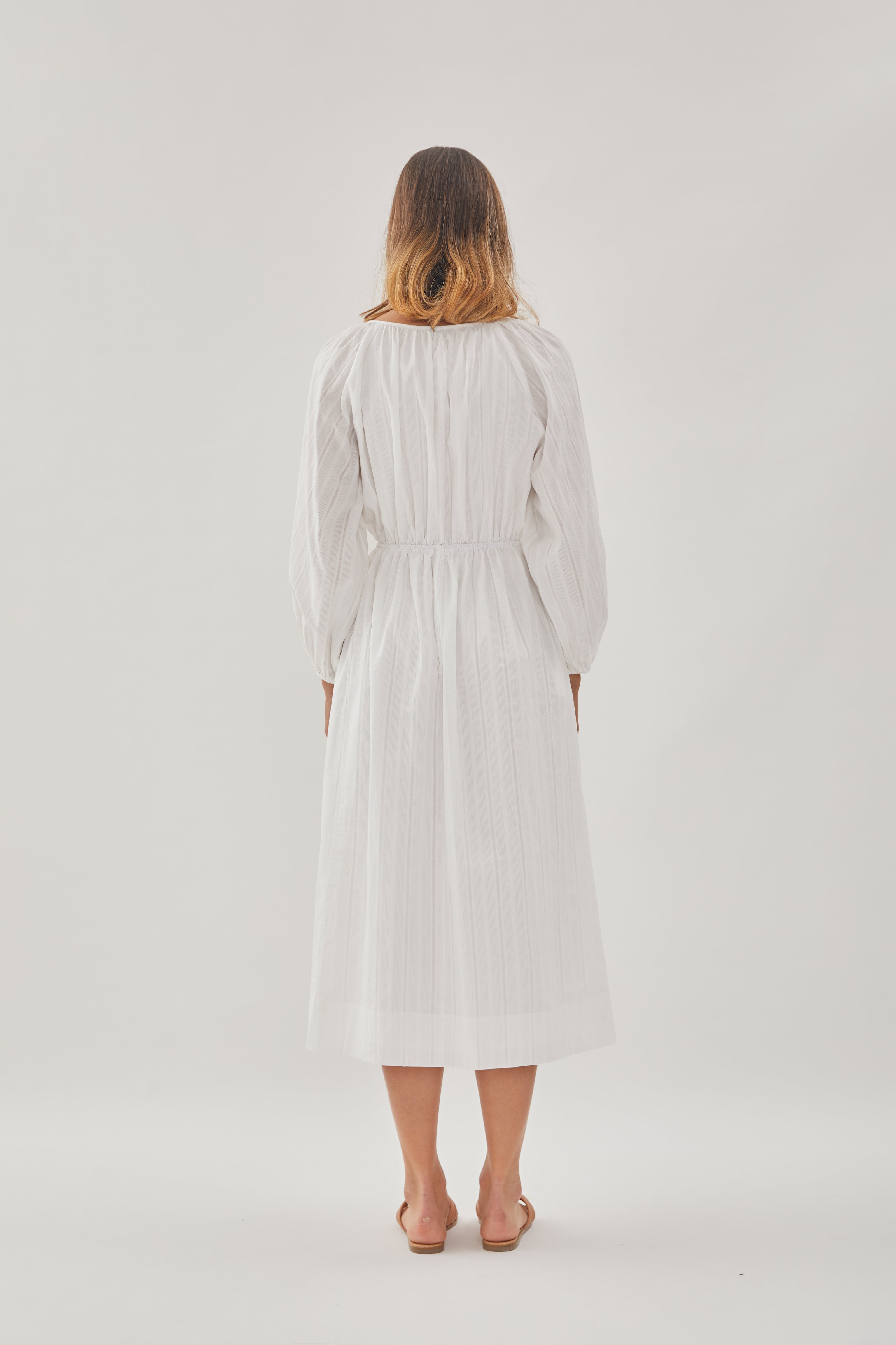 Poplin Midi Dress in White