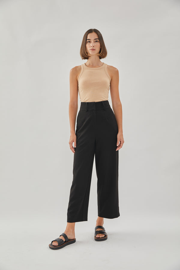 High Waisted Belted Trousers in Black