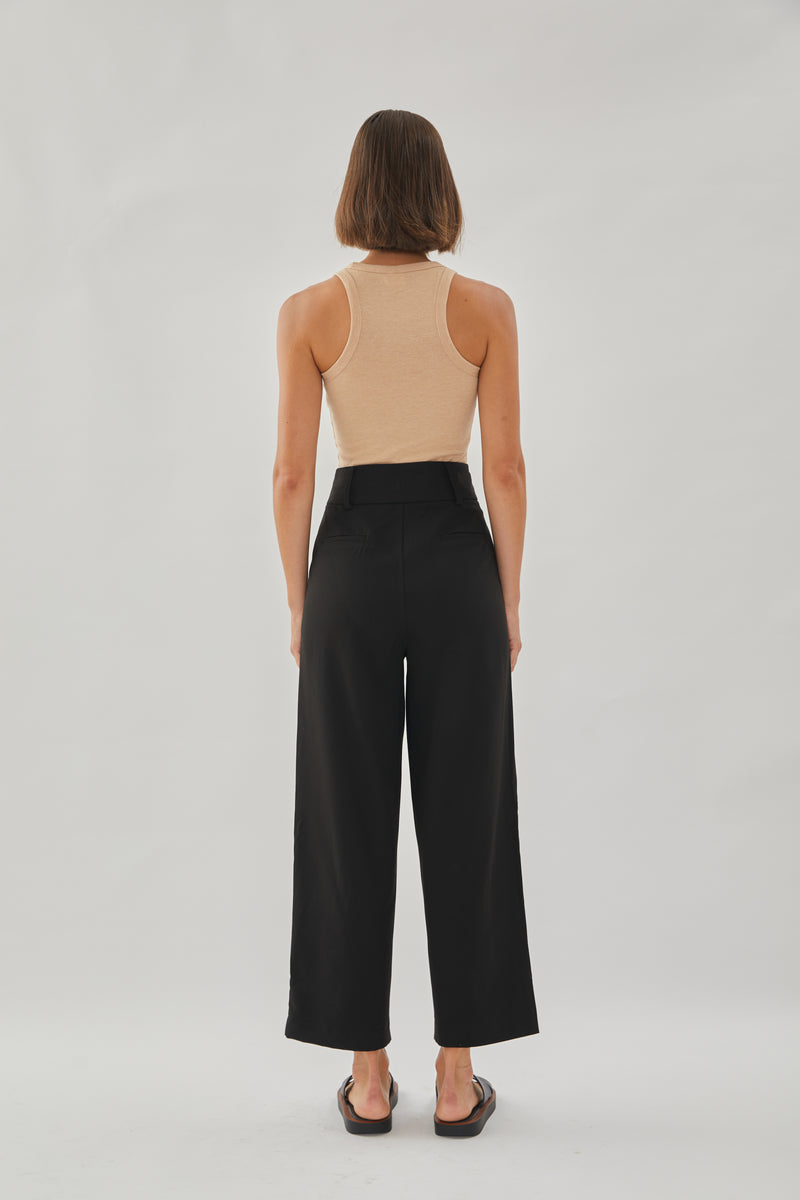High Waisted Belted Trousers in Black