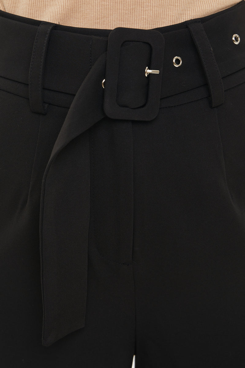 Black Dual Buckle Belted Cigarette Trousers  PrettyLittleThing