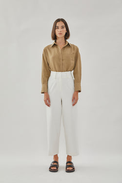 High Waisted Belted Trousers in White