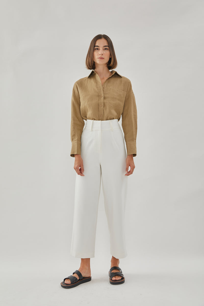 High Waisted Belted Trousers in White – KLARRA