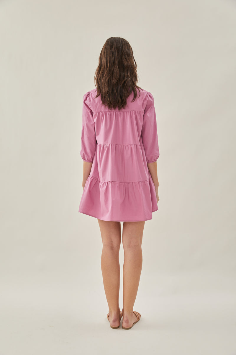 Sleeved Tiered Mini Dress in Hibiscus