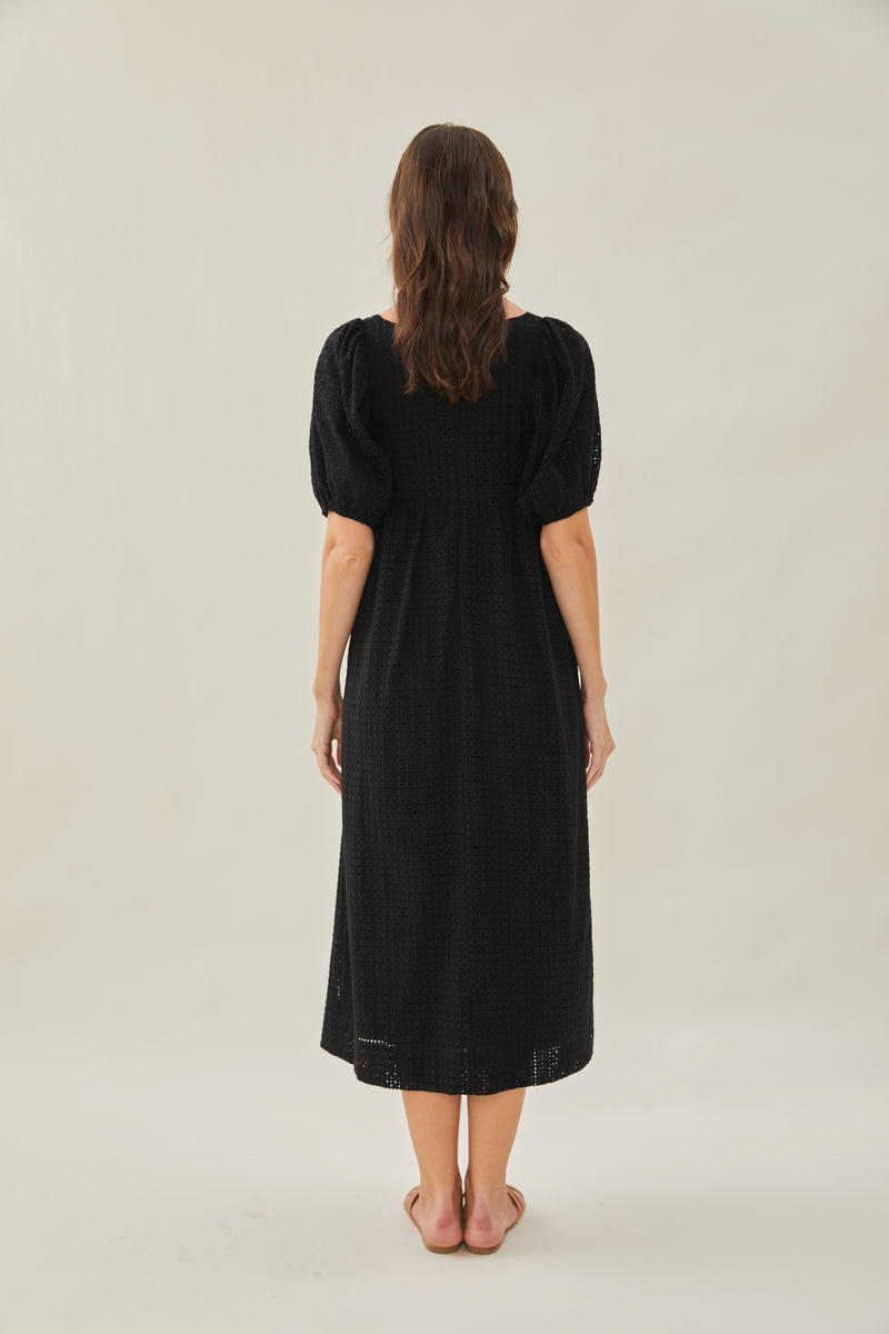 Maha Crochet Square Neck Midi Dress in Black