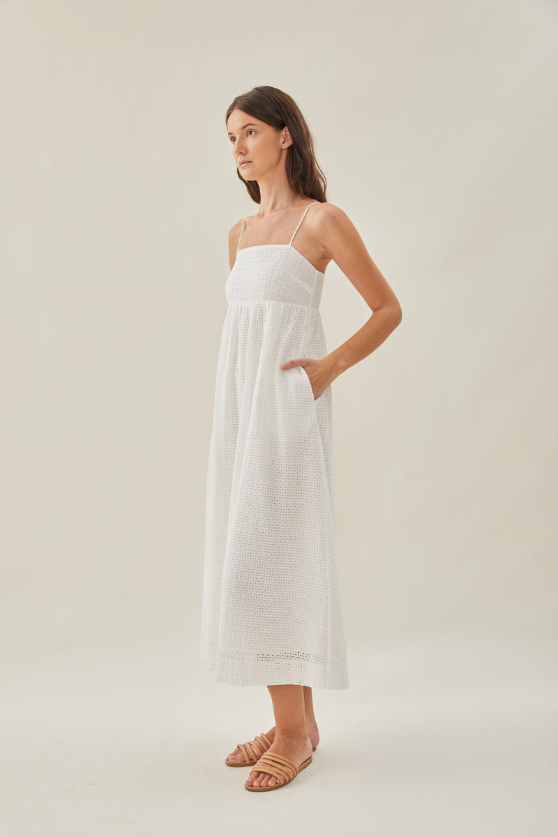 Maha Crochet Cami Midi Dress in White