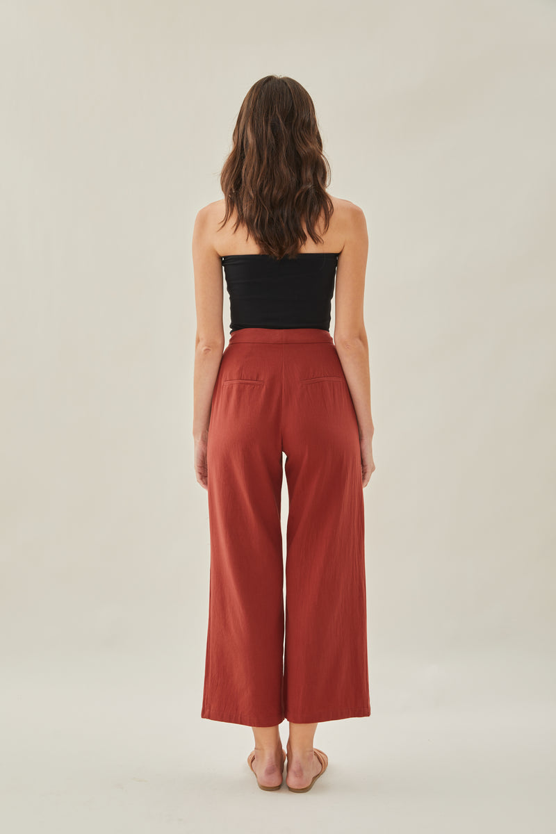 Cotton Pleated Trouser in Sienna