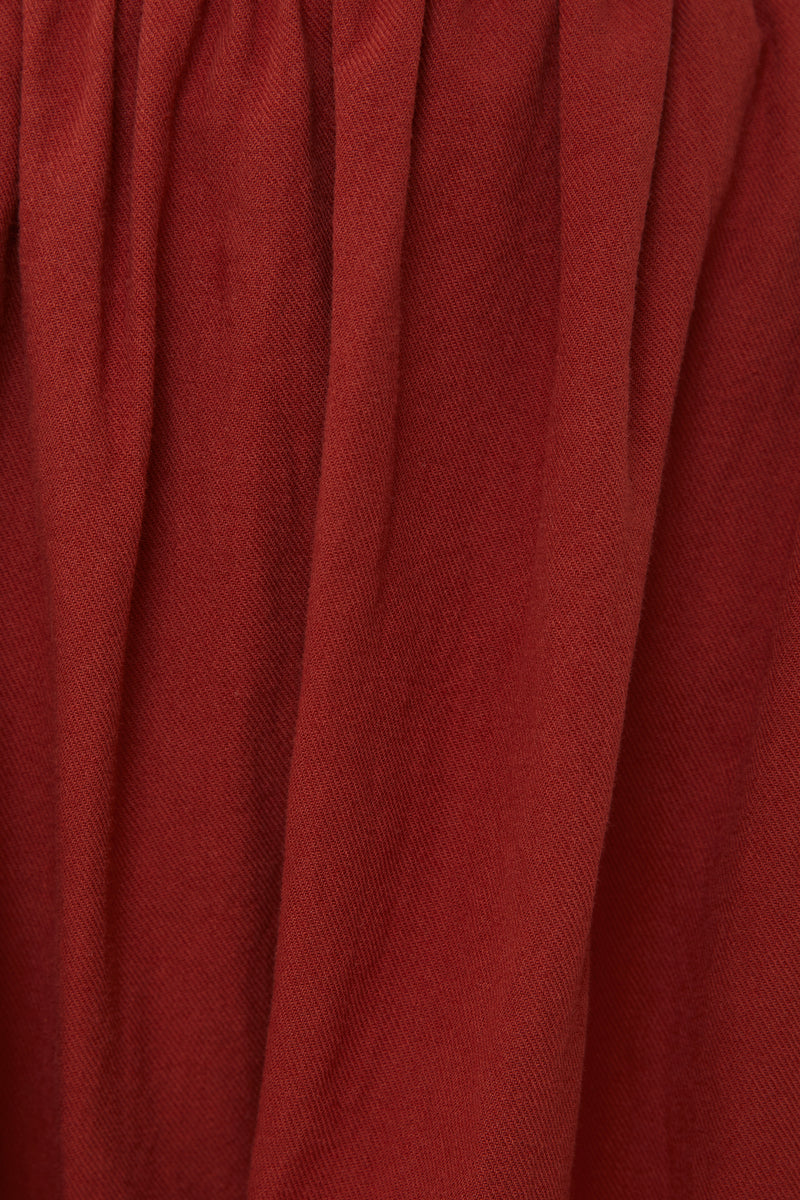 Cotton Gathered Midi Skirt in Sienna