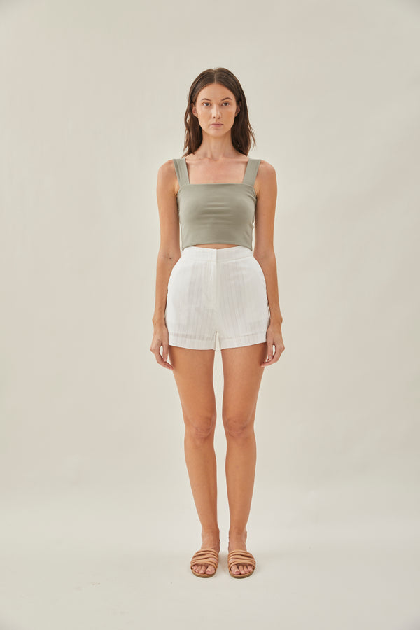 Classic Embroidered Shorts in Textured White