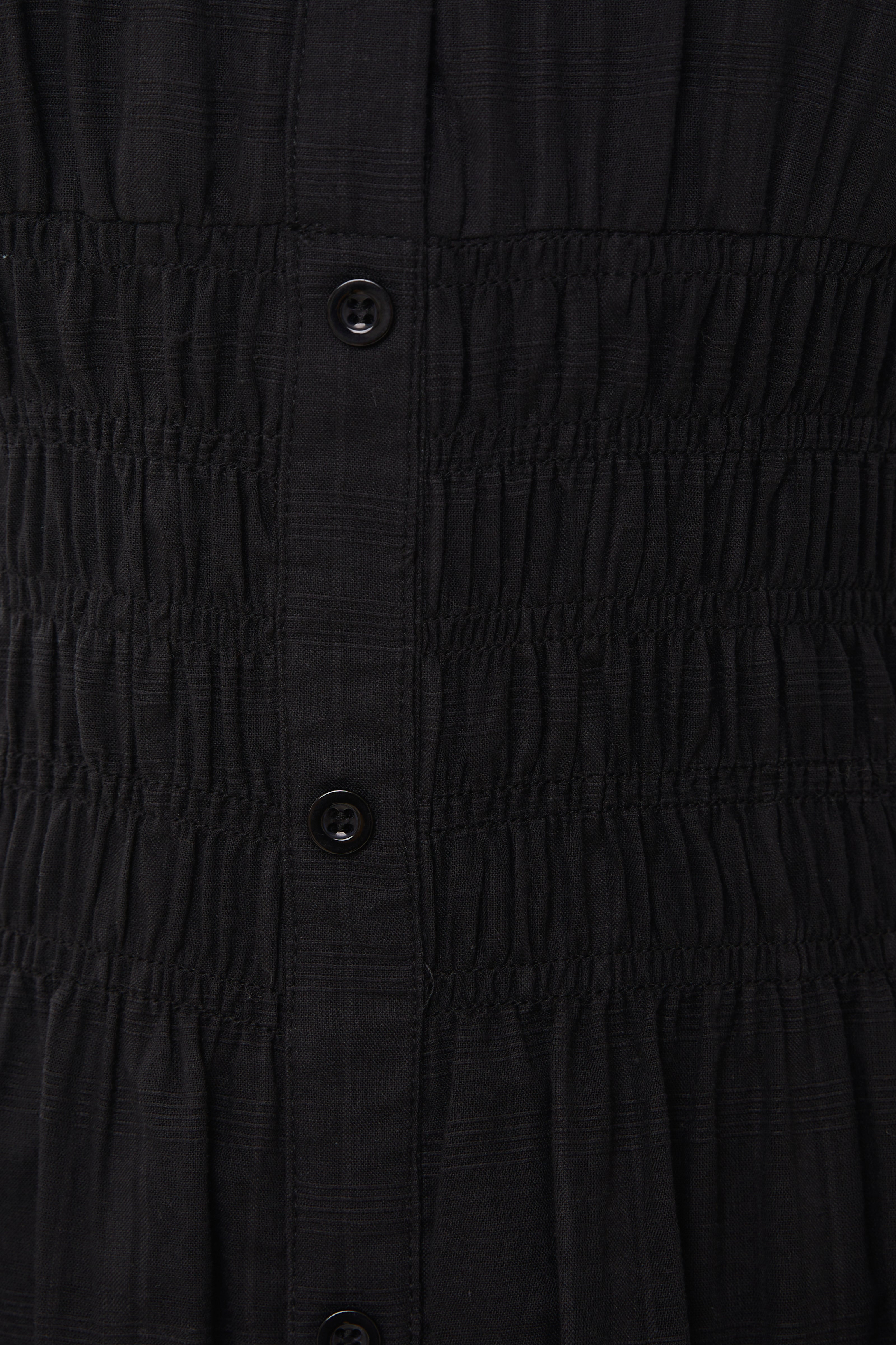 Buttoned-down Shirred Midi Dress in Black