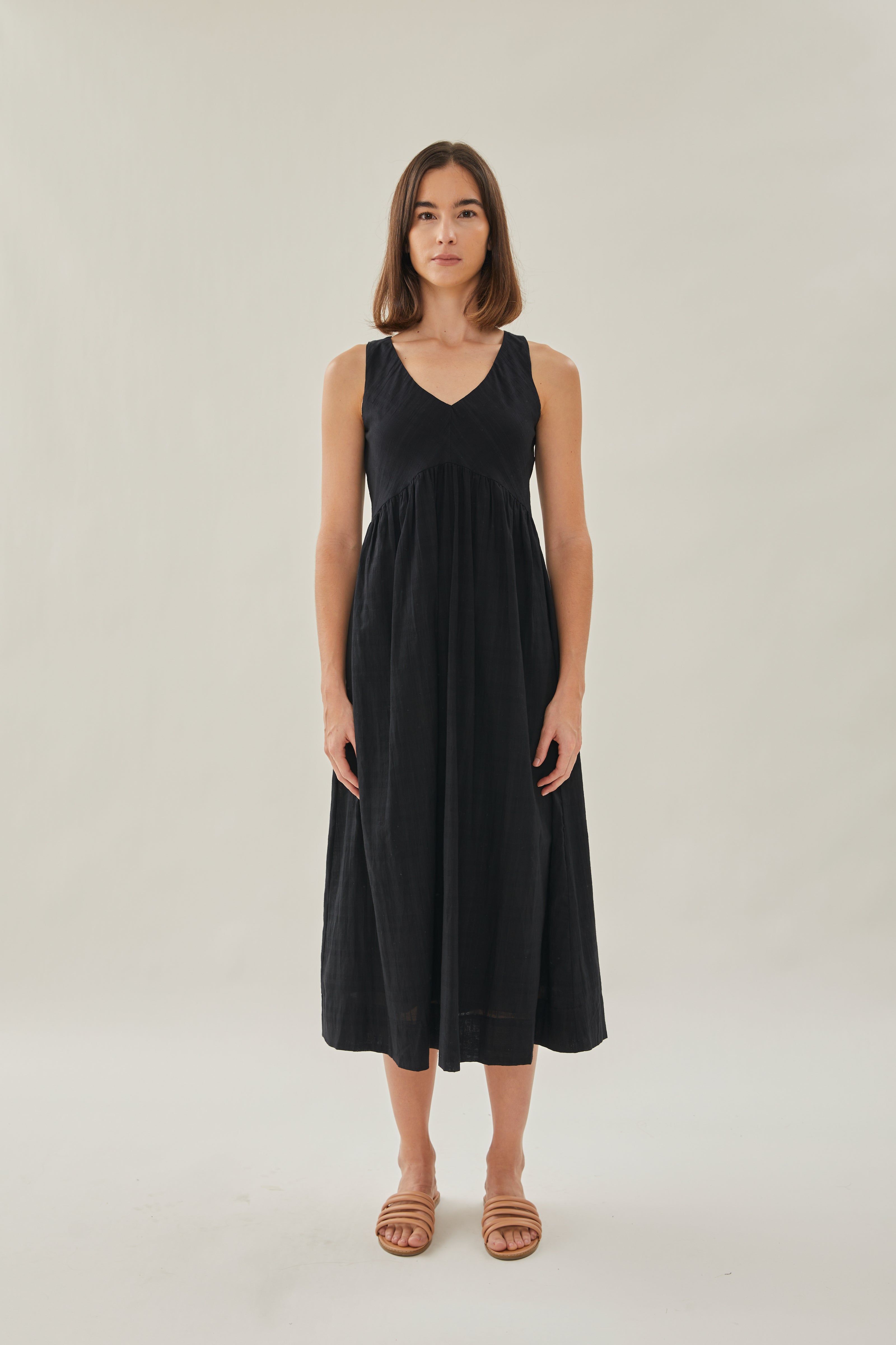 Cotton Midi Sundress in Black