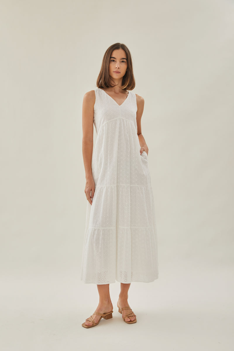 Tiered Maxi Sundress in Embroidered White