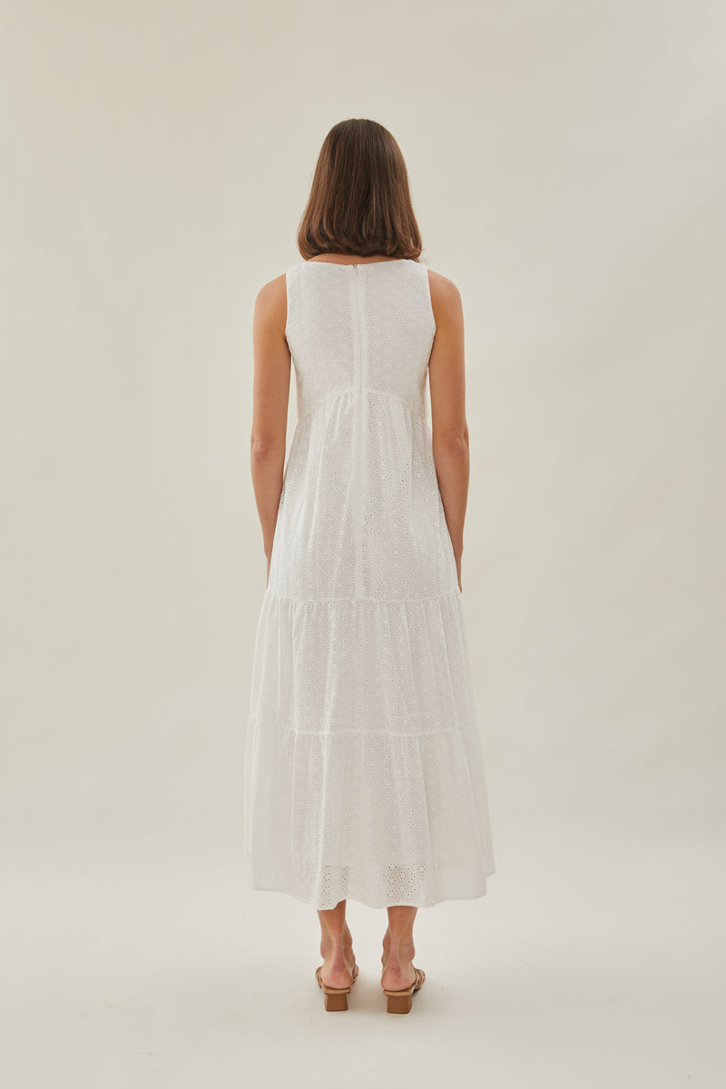 Tiered Maxi Sundress in Embroidered White